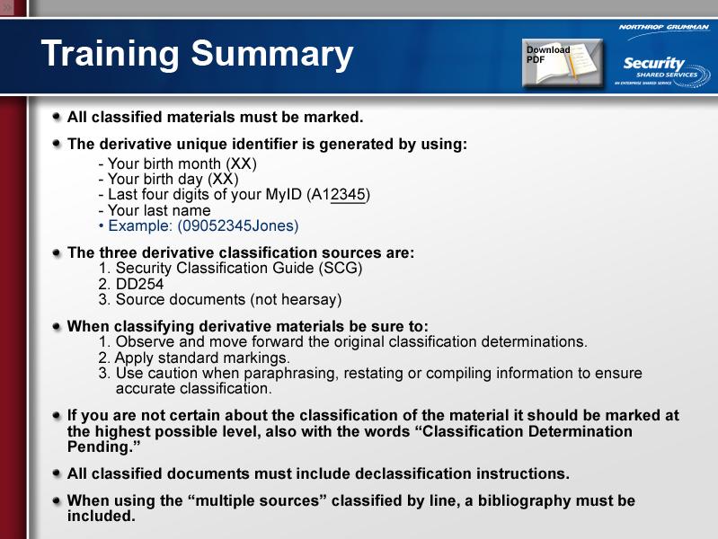 This summary provides helpful hints to the training you have just completed. In addition; this summary is downloadable, and can be used as a quick reference tool (https://ess.myngc.