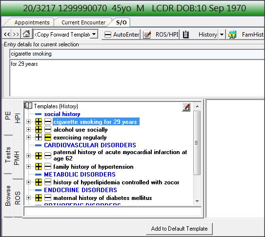 Click AutoEnter TSWF Copy-Forward process All copy-forward items are located on the PMH tab in this view, and are ONLY in the yellow colored fields