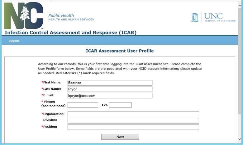 User Profile The first time users successfully log in to ICAR HAI, they will be asked to complete a User Profile.