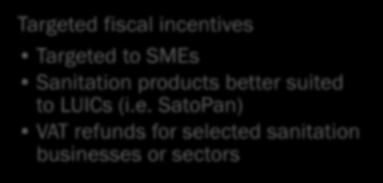 Ministries such as the MoF, MOTI, MOH and MoE Targeted fiscal incentives Targeted to SMEs