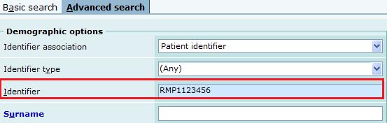 5. Patient search screen is displayed, the Search criteria defaults to the