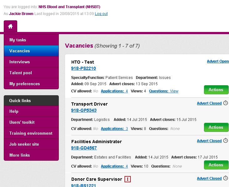 How to review applications in NHS Jobs Click on Vacancies Click on