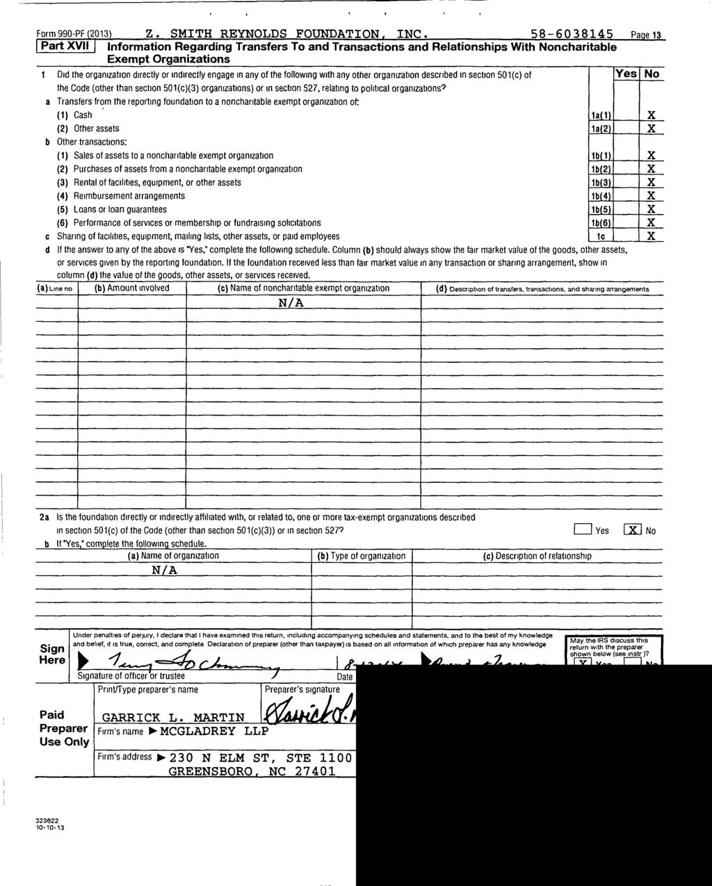Form 990-PF 2013 Z. SMITH REYNOLDS FOUNDATION, INC.