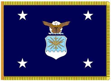 The center of the flag displays the Air Force Coat of Arms. A five-pointed white star is in each of the four corners.
