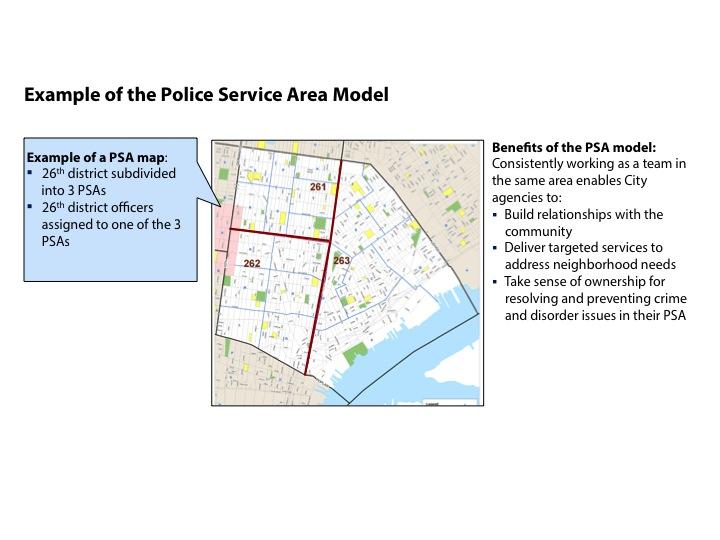 The following illustration shows how the 26 th Police District is divided into three PSAs: The Police Service Area is the foundation on which our neighborhood policing strategy is based.