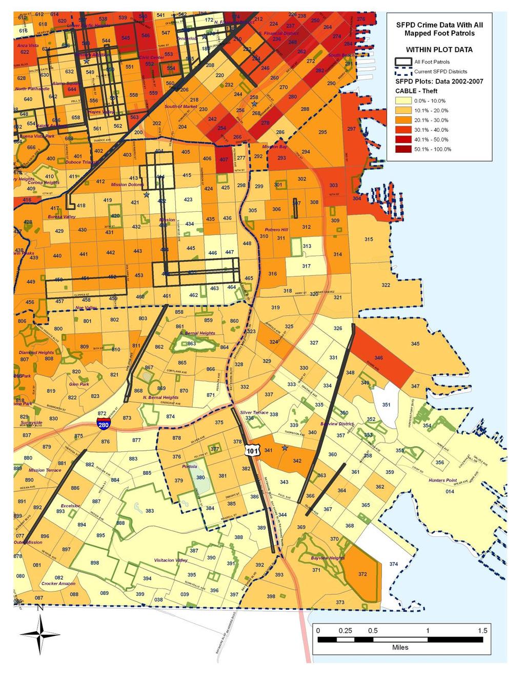 Map 20: Percentage of Theft Calls Mission and Ingleside 2002-2007 70 3D44D 3H41D Source: PSSG based on SFPD CAD
