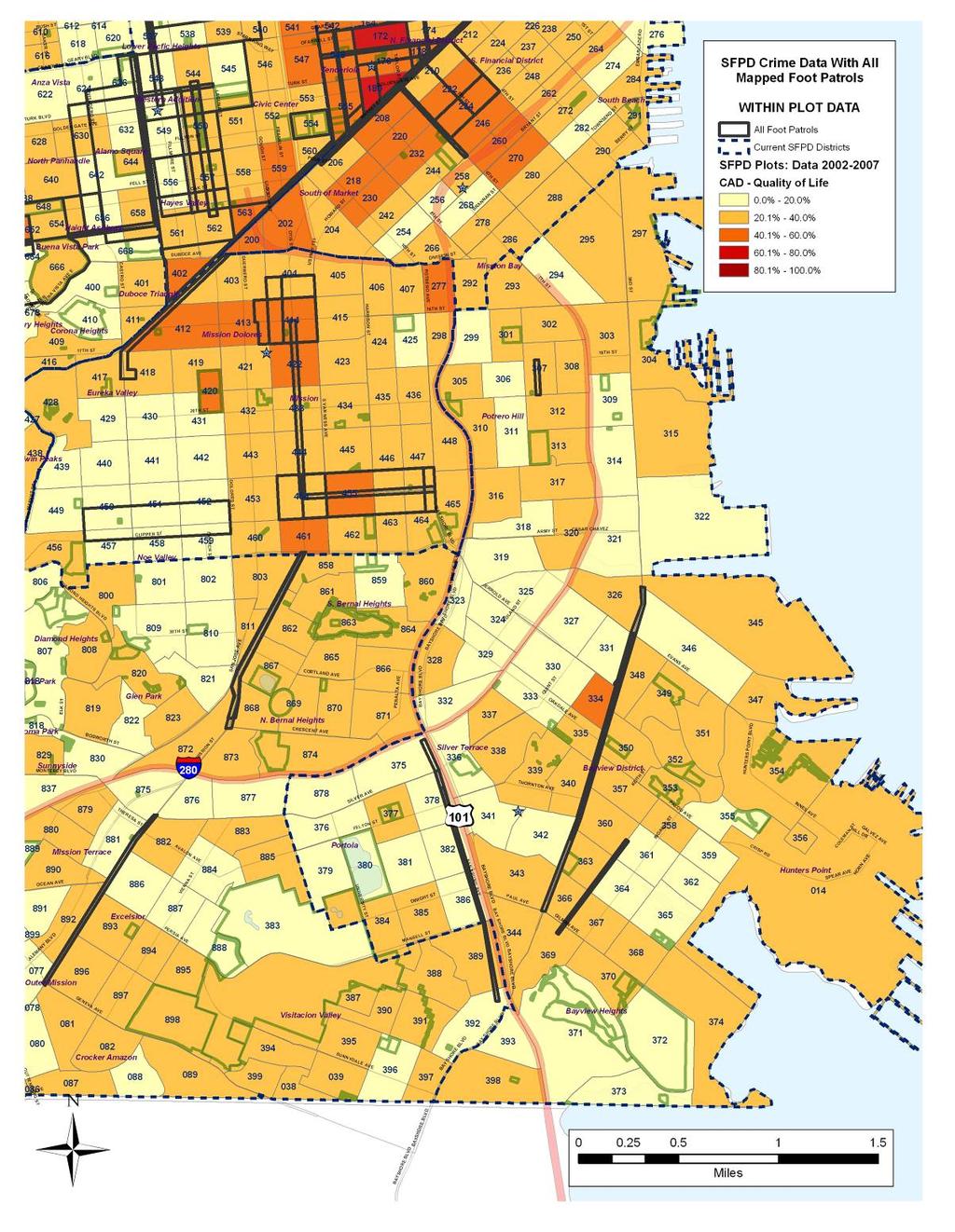 Map 21: Percentage of Quality of Life Calls - Mission and Ingleside 2002-2007 71 3D44D 3H41D Source: PSSG based on SFPD