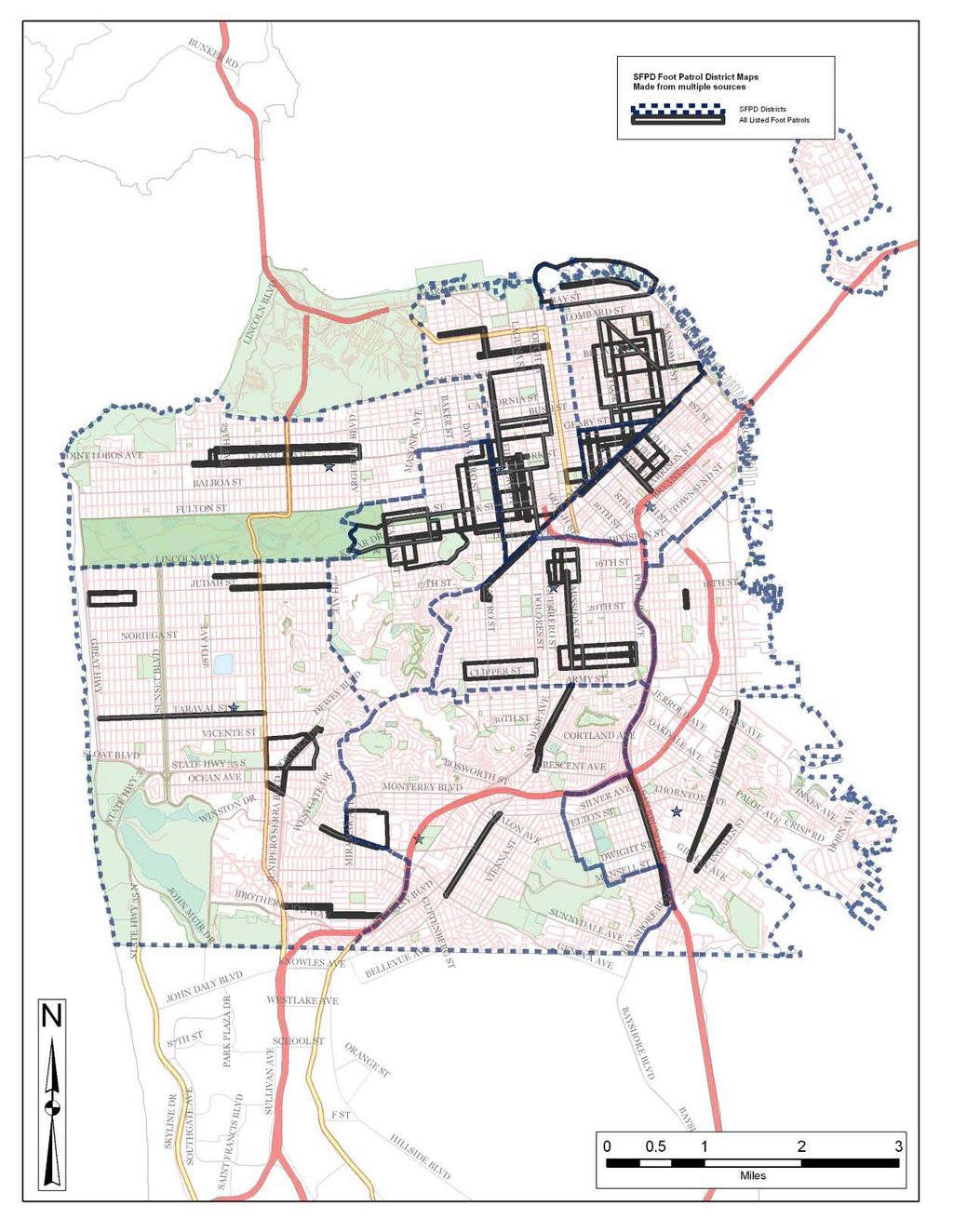 Map 3: Citywide View of all Foot Beats provided by SFPD 2007 44 Source: SFPD Chief s maps, FOB and District Captain Records 44 This
