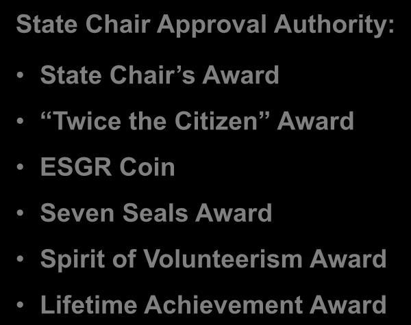 State Chair Approval Authority: State Chair s Award Twice the Citizen Award ESGR Coin Types of