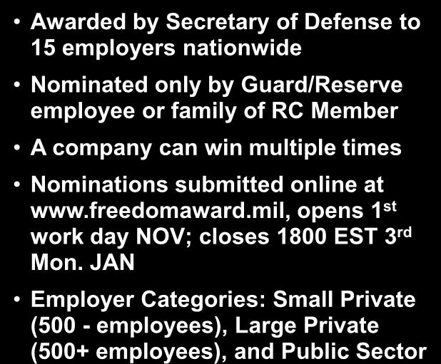 Freedom Award Awarded by Secretary of Defense to 15 employers