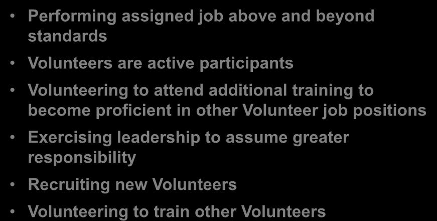 Criteria For Recommending Awards Performing assigned job above and beyond standards Volunteers are active participants Volunteering to attend additional training to