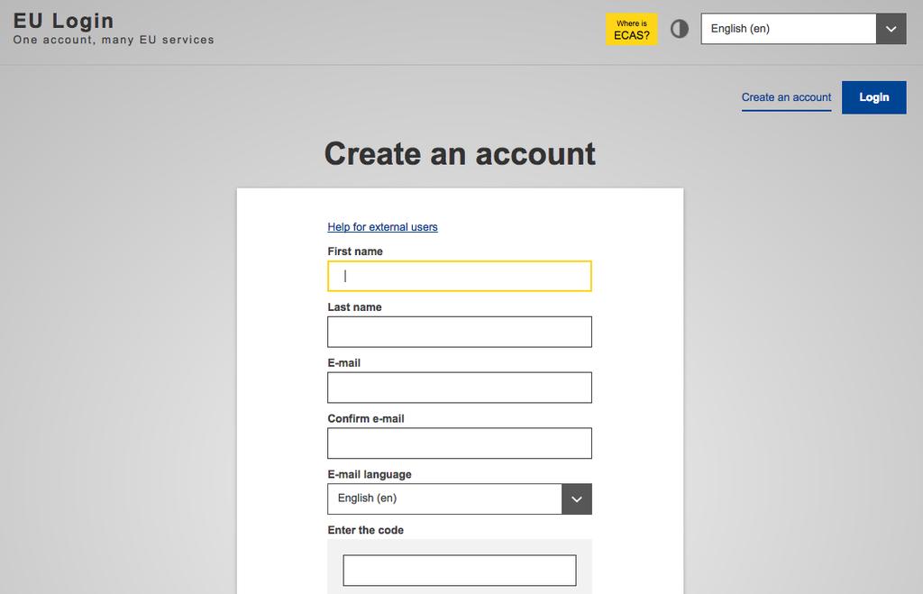 How to create an EU Login account https://webgate.ec.europa.