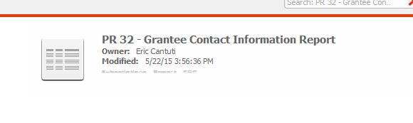10.31 PR 32 Grantee Contact Information Report Folder Content Report PR 32 - Grantee Contact Information Report Grid Report (Refer to Section 5 for type of reports).