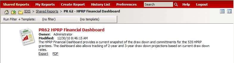 10.58 PR 62 HPRP Financial Dashboard Folder Content Report PR 62 HPRP Financial Dashboard Document Report (Refer to Section 5 for type of reports).