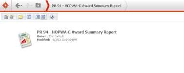 10.78 PR 94 HOPWA-C Award Summary Report Folder Content Report PR 94 HOPWA-C Award Summary Report Document Report (Refer to Section 5 for type of reports).