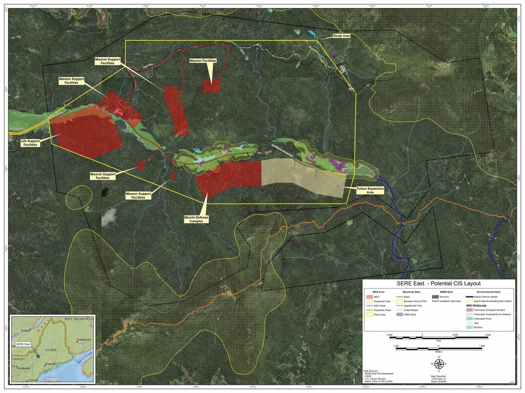 SERE East Environmental Areas Map Environmental Data for Proposed Site Location Existing Installation Data Cultural Resources Wetlands and Groundwater Flora and Fauna, including Threatened,