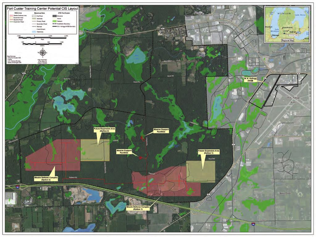 Fort Custer Environmental Areas Map Environmental Data for Proposed Site Location Existing Installation Data Wetlands and Groundwater Flora and Fauna, including Threatened, Endangered and Special