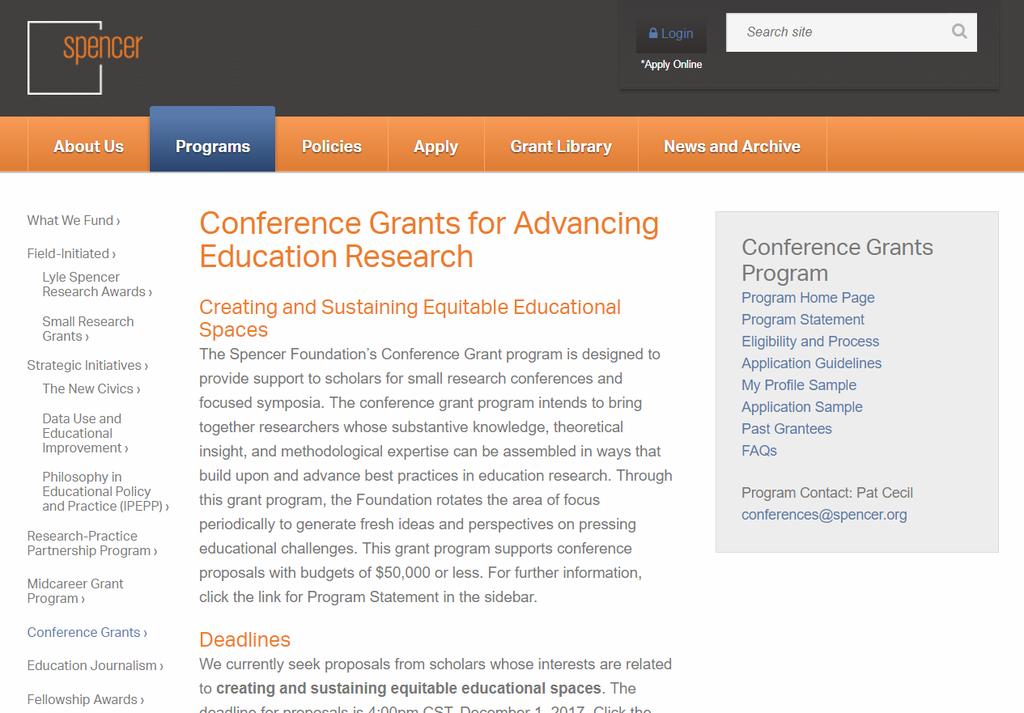 Cnference Grant Page The cnference grant page has all the infrmatin yu need t apply Prgram