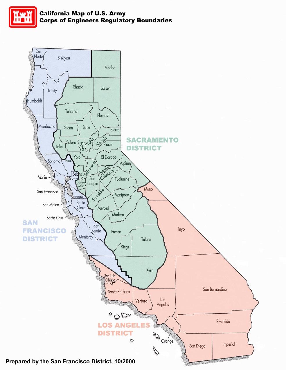 San Francisco District Regulatory Program Area of responsibility includes covering 700 miles of coastline from Oregon border to San Luis Obispo and inland to the central valley, an area of 34