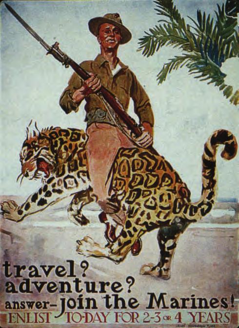 Postwar recruiting campaigns resorted to emphasizing the opportunity to serve in exotic locations, referencing the Marines involvement in the Banana Wars.