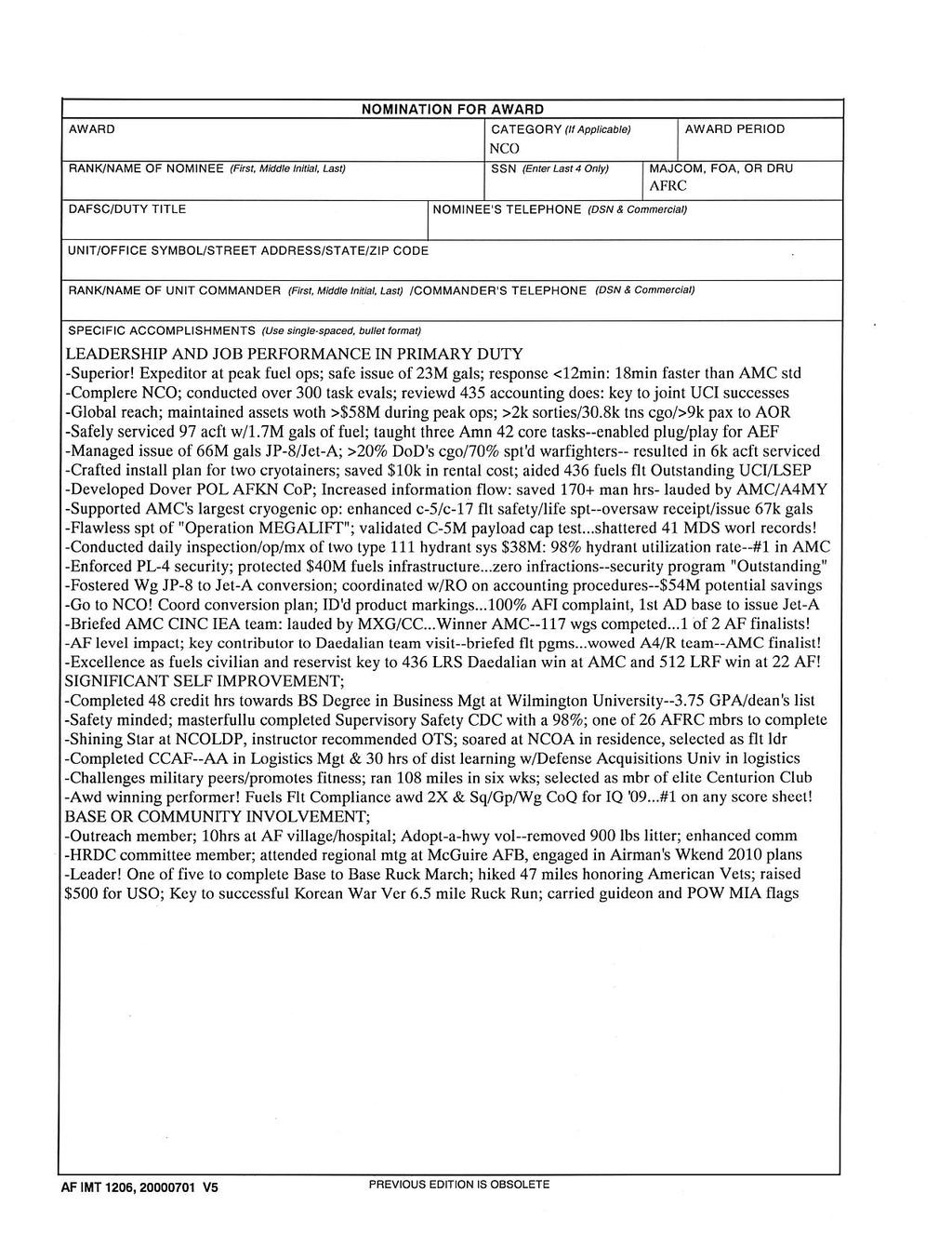 482FWI36-2805 31 OCTOBER 2012 23 Attachment 10 EXAMPLE AF FORM