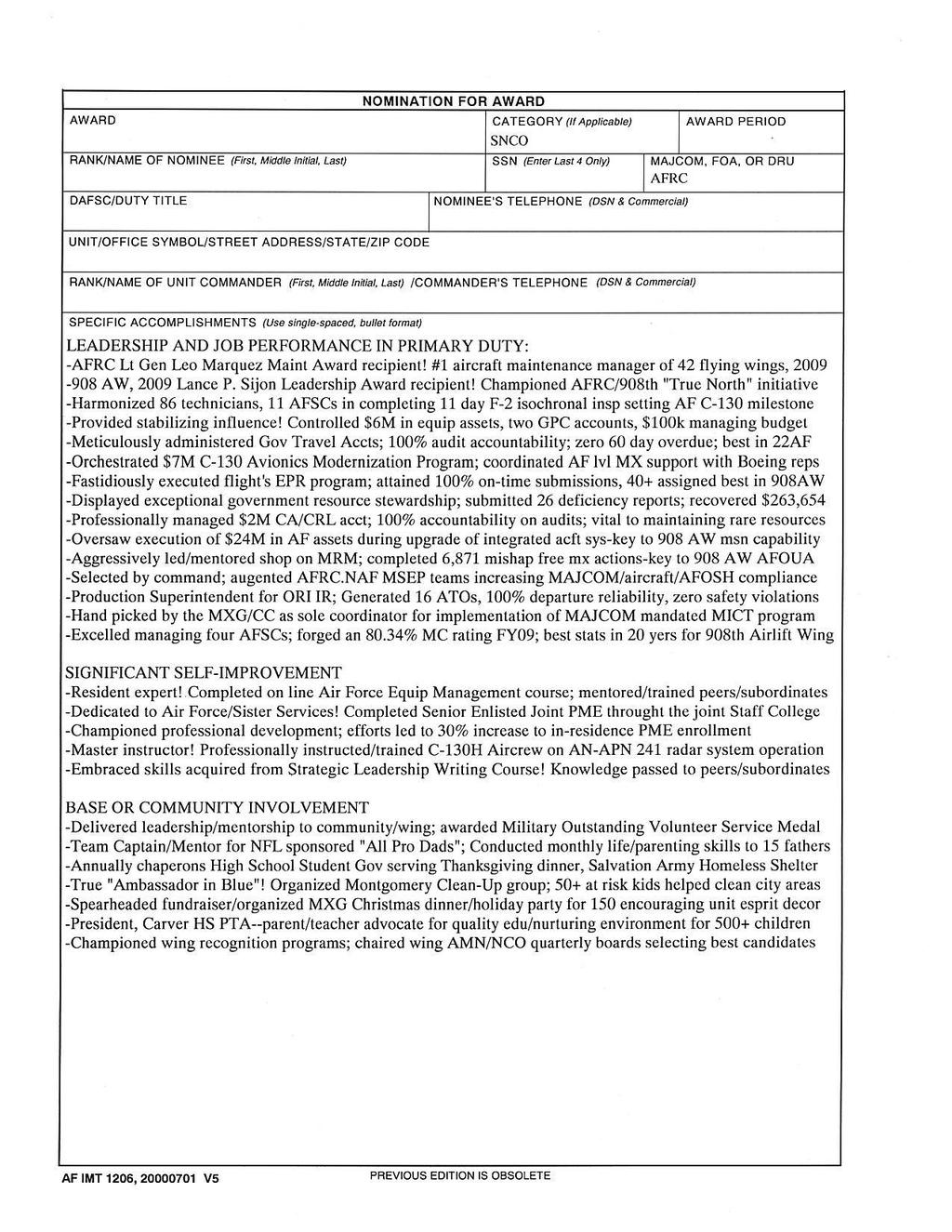 24 482FWI36-2805 31 OCTOBER 2012 Attachment 11 EXAMPLE AF FORM 1206,