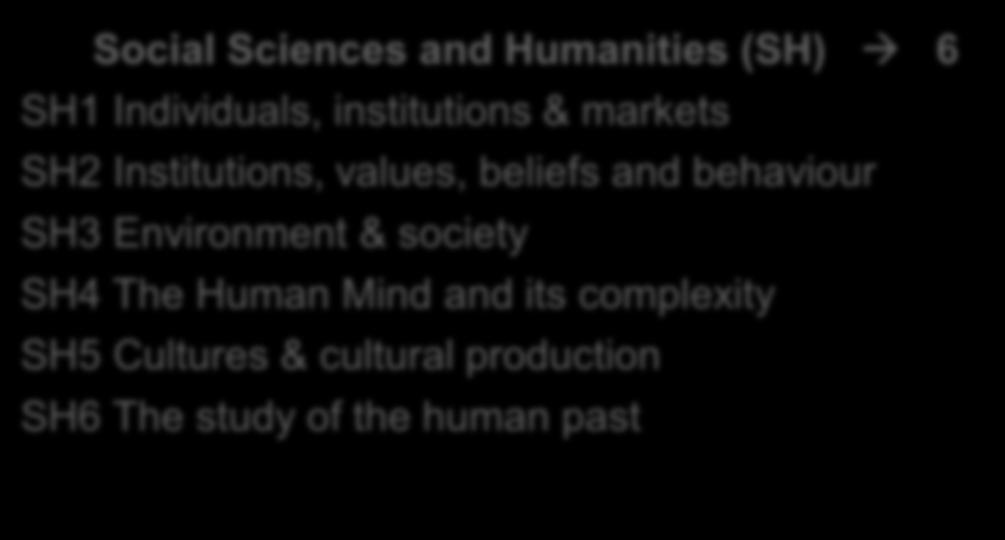 Cultures & cultural production SH6 The study of the human past Physical Sciences & Engineering (PE) 10 PE1 Mathematical foundations PE2