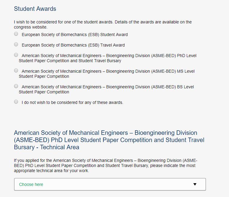 Full details of these awards, together with supporting document requirements, are available on the website www.wcb2018.com.