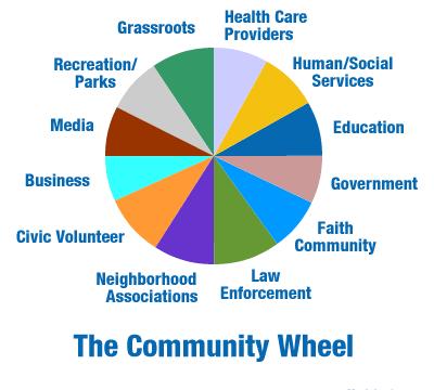 Figure 1. The Community Wheel broader list of community representatives was generated by these partners and hospital staff.