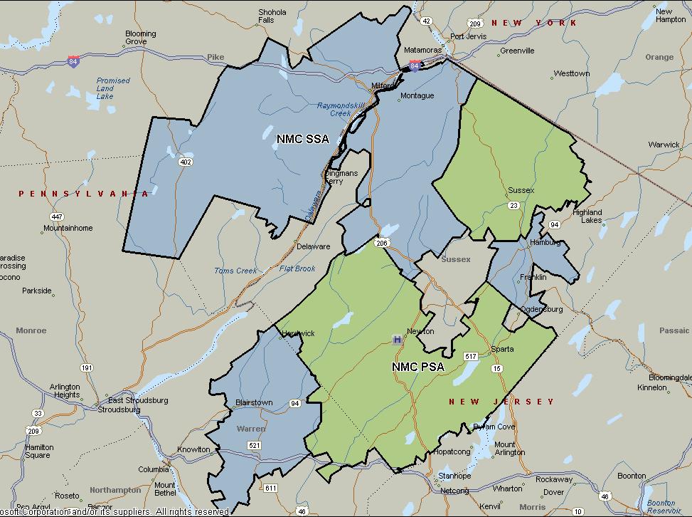 As shown in Map 2, NMC s service area encompasses most of Sussex County, Pike and Monroe County in Pennsylvania and surrounding areas, including the municipalities of Newton, Sussex,