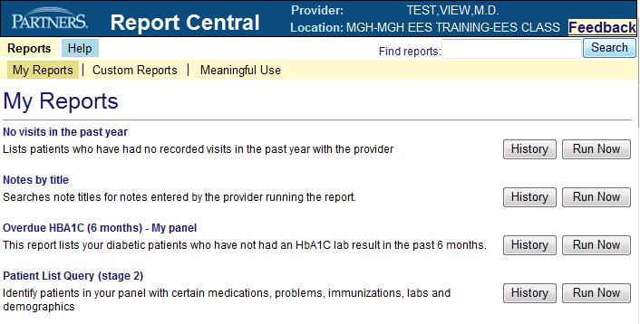 3. Generate a Patient List Query (stage 2) report in Report Central Eligible Professional - Meaningful Use Stage 2 From the LMR, select Reports Report Central.