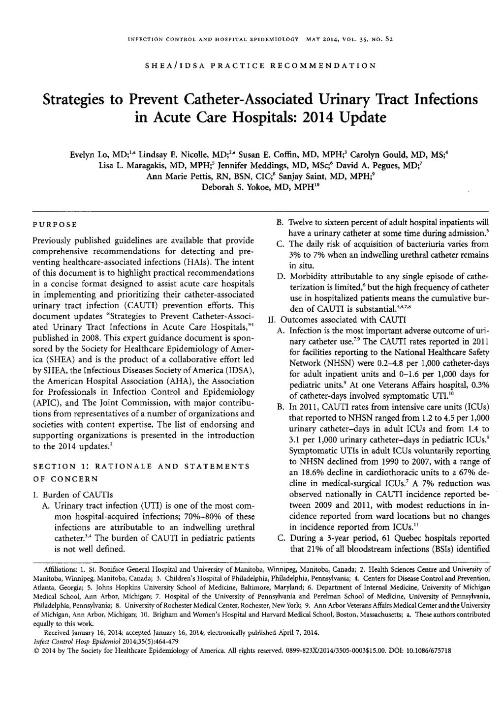INFECTION CONTROL A HOSPITAL EPIDEMIOLOGY MAY 2014, VOL. 35, NO.