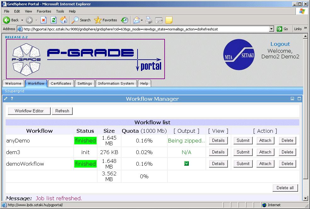 Provided services P-GRADE GUI to access VOCE EGEE project is