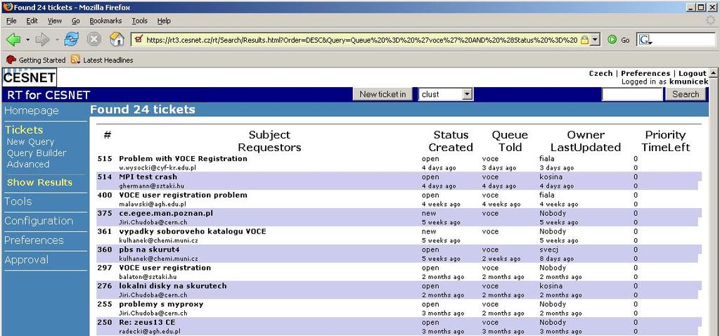 VOCE summary Request tracking Send requests to voce@cesnet.