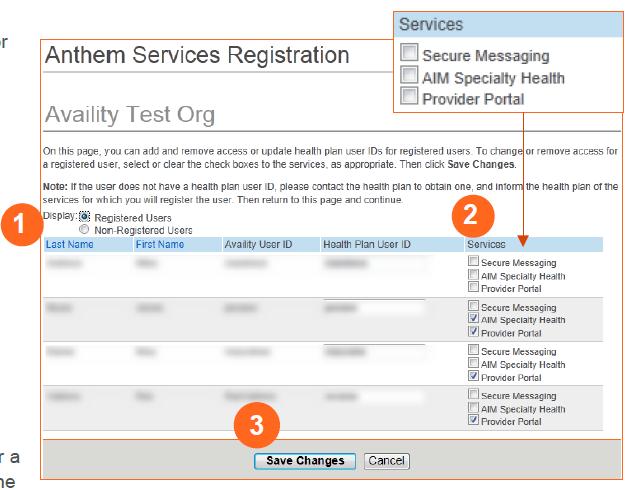 Anthem Services Registration: Changing Access for Registered Users If necessary, you can also change or remove a User's access to Anthem services on Availity.