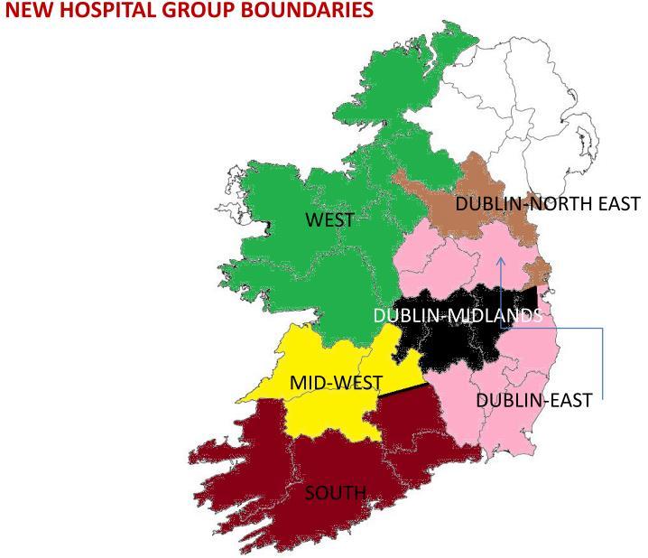 There are 7 Hospital Groups each managed by a Group Chief Executive Officer as follows; 1. Ireland East Hospitals Group 2. RCSI Hospitals Group (Dublin North East) 3.