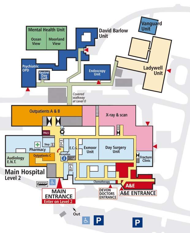 Finding your way around The map below shows the main entrance level of the hospital, known as Level 2.