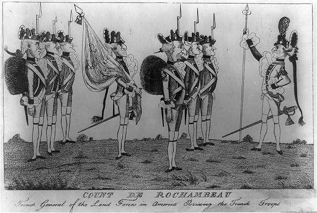 Document #8 -Count de Rochambeau, French General of the Land Forces in America Reviewing the French Troops, British cartoon, 1780 8A. This cartoon was drawn by a British artist.