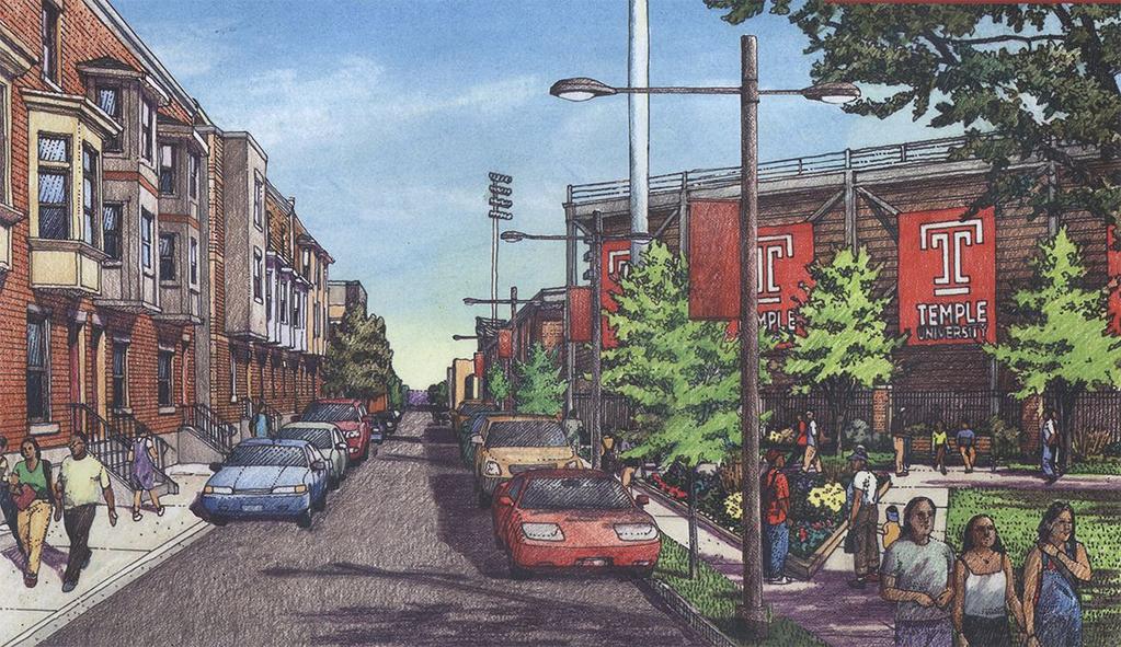 Preliminary plans call for the multipurpose facility to be no higher than the adjacent row homes on Norris Street, shown here at the intersection with 16th Street.