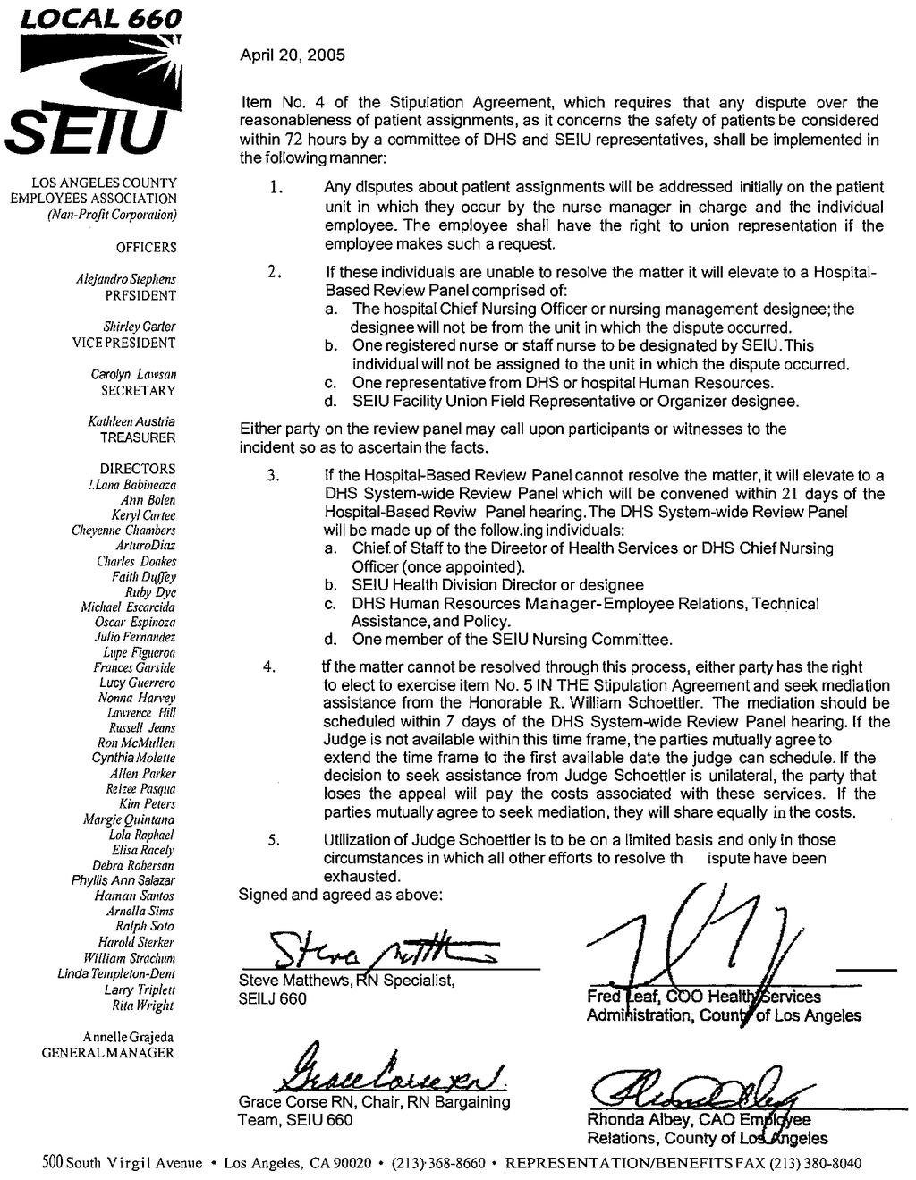 APPENDIX I DISPUTE RESOLUTION AGREEMENT LOCAL 660 -NT SEriu LOS ANGELES COUNTY EMPLOYEES ASSOCIATION (Nan-Profit Corporation) OFFICERS Alejandro Stephens PRESIDENT Shirley Carter VICE PRESIDENT
