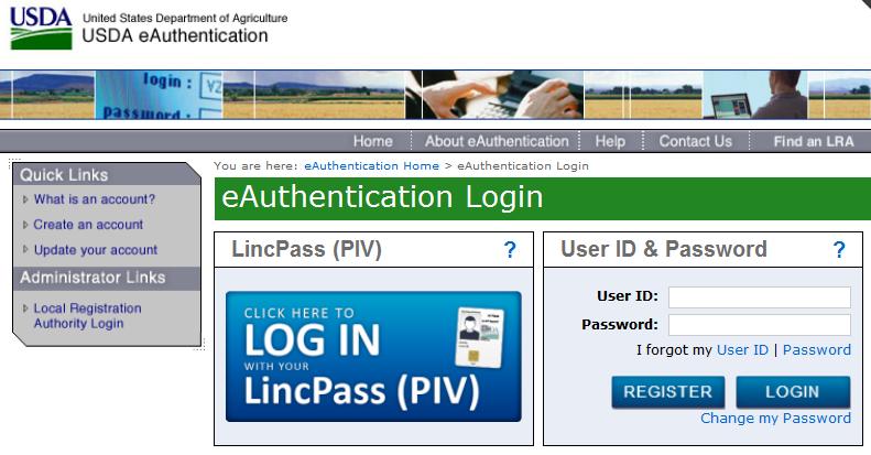 RDApply eauth The USDA eauth Login Screen is presented.