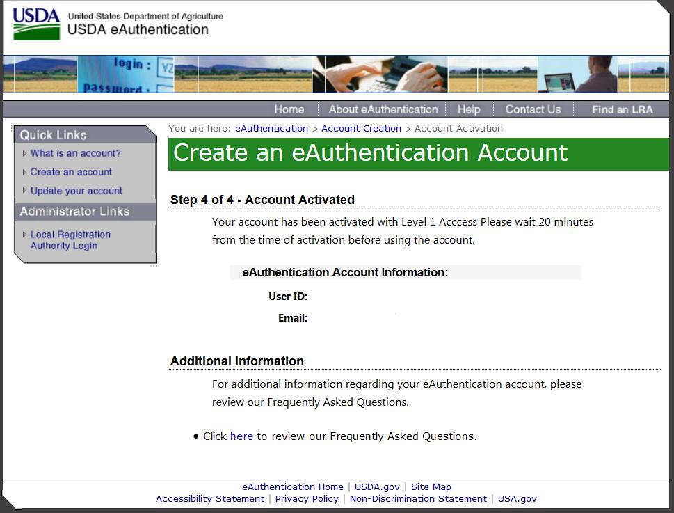 RDApply eauth Registration Once the Level 1 Account is activated, the Applicant will be