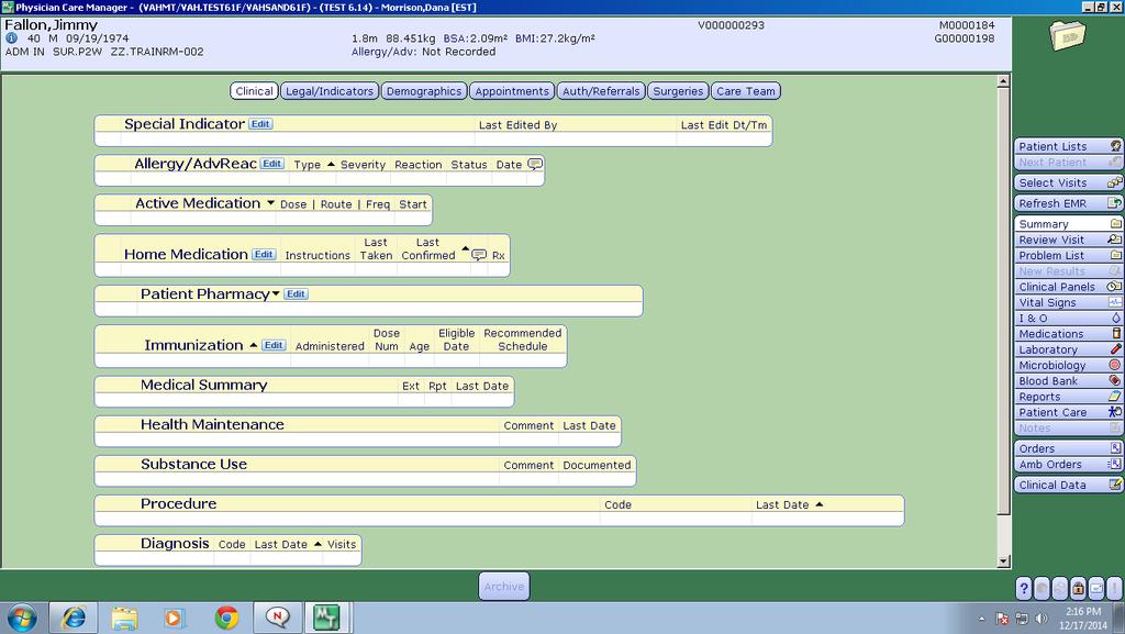 Legal/Indicators Use this sub-panel to view legal information and clinical indicators. This information may be displayed for selected visits or across all visits.