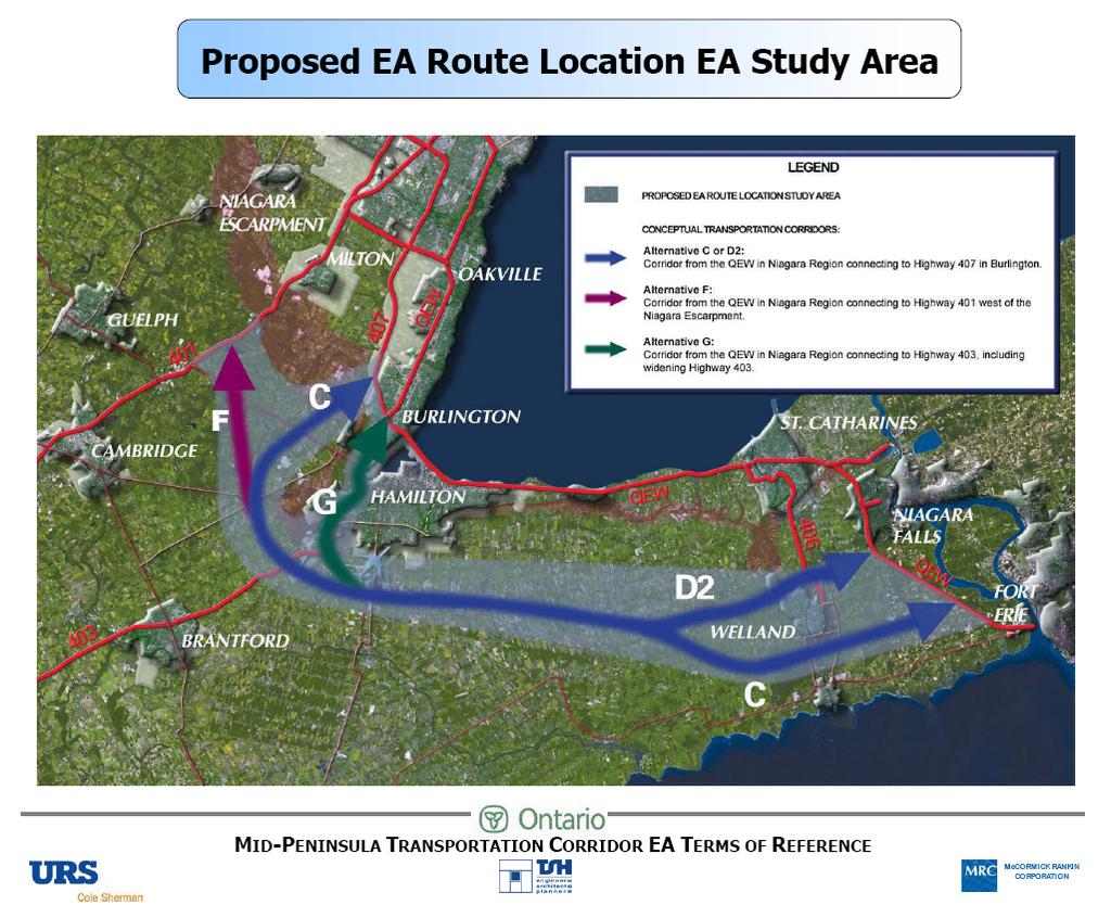 Background 2001-2003 Mid-Peninsula Environmental Assessment June 2001 Province proposes a highway to connect Fort Erie with the Greater Toronto Area.