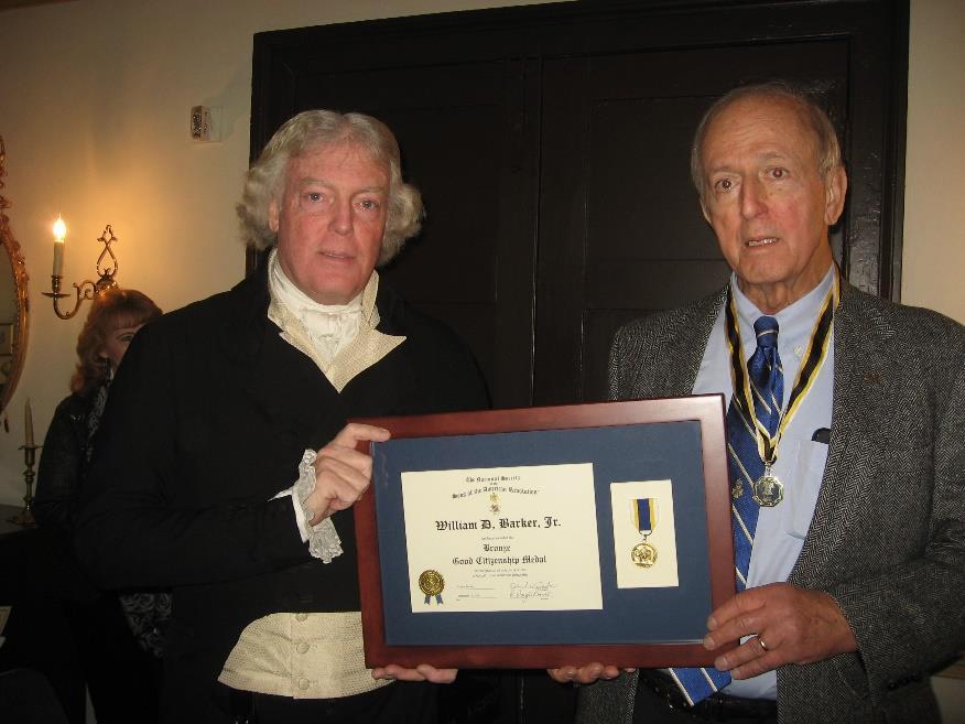 Chapter Happenings Good Citizenship Medal Awarded to Thomas Jefferson On Thursday December 15th VASSAR President Ed Truslow presented William D. "Bill" Barker Jr.