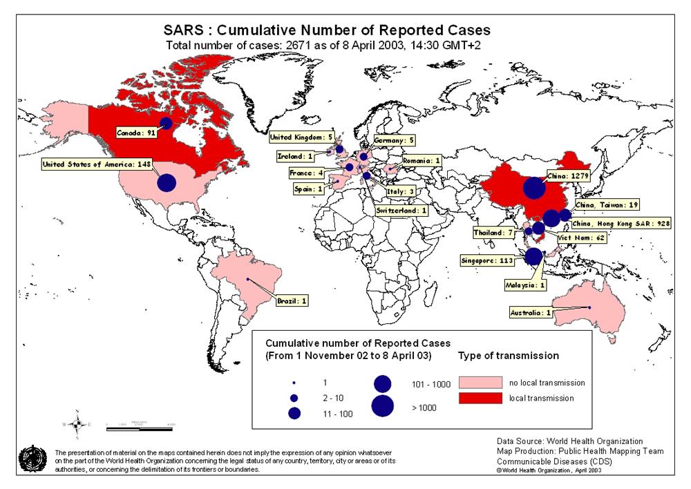 Example 1: Natural outbreak SARS Epidemic Origin: Southern China Duration: 2002-2003 Affected regions: Multiple