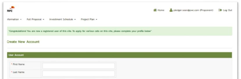 Step 8: Complete the new user information form. Select your organization from the list.
