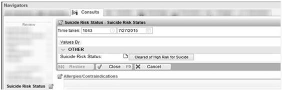 Spanish and English Prints in language identified in EHR Suicide Screening Flag & Banner 2015 Epic Systems Corporation.