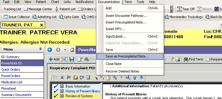 PRECOMPLETED POWERNOTES You can also use the Precomplete option to enter PowerNote.