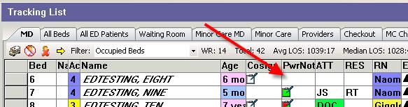 If no Attending Physician is assigned to the patient, no icon will display for the PowerNote status.
